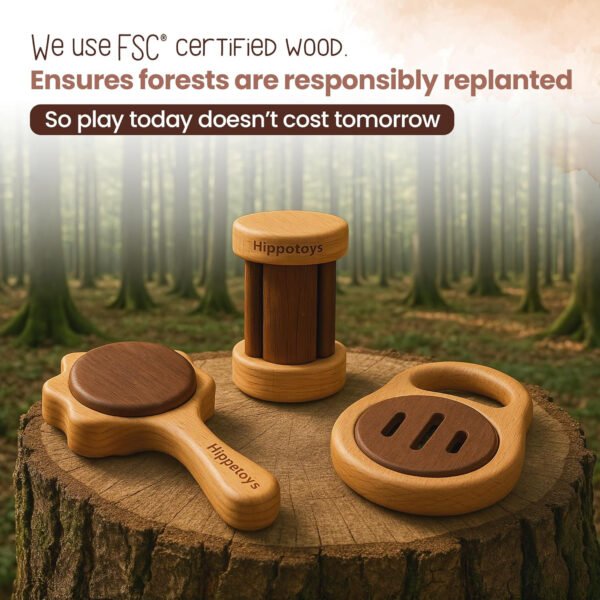 HOGOPOGO Wooden Baby Rattle Set (0–12 Months) – Natural, Non-Toxic, Safe by HippoToys
