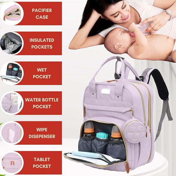 HOGOPOGO Diaper Bag for Mothers with Changing Station & Bed Bassinet – Waterproof Travel Bag