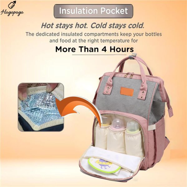 HOGOPOGO Crown Melange Fabric Diaper Bag for Mothers – Spacious & Stylish, Pink & Grey