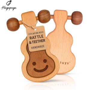 HOGOPOGO 100% Natural Wooden Teether Rattle 0–12M – Montessori Baby Toy