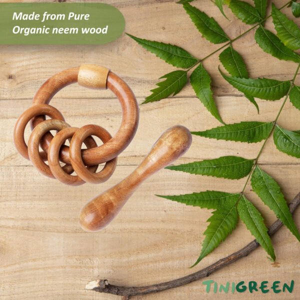 HOGOPOGO Neem Wood Teether Combo (Pack of 2) – 1 Rattle + 1 Dumbbell | Organic & Safe